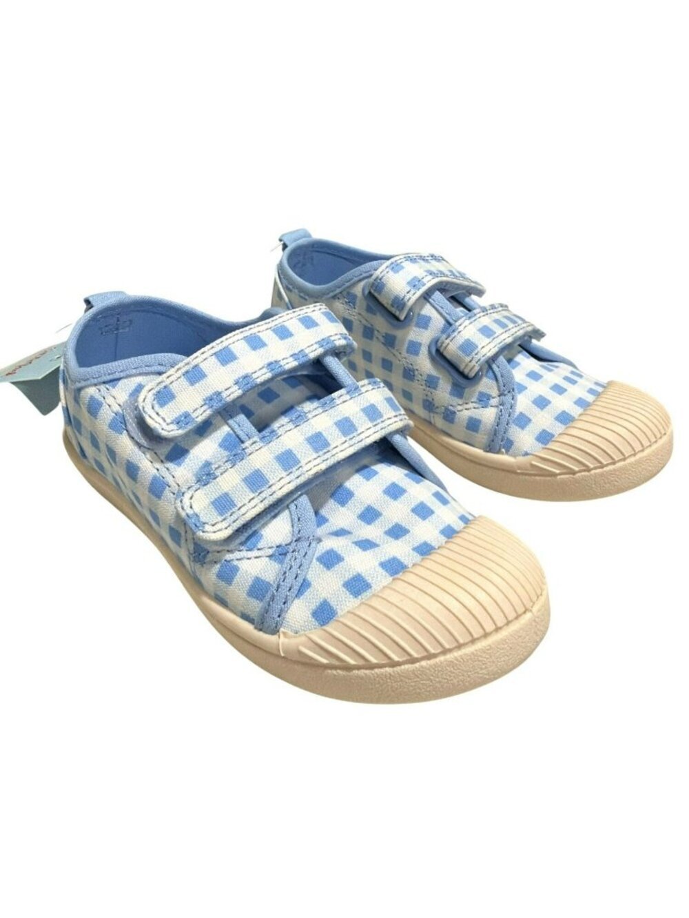 Blue Gingham Kids Shoes Size 10 Velcro Straps Washable New